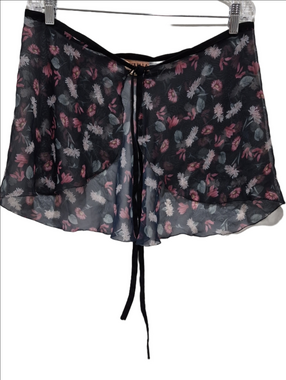Mirella Black Dancewear Sheer Floral Tie-Front with Pink & Gray Flowers